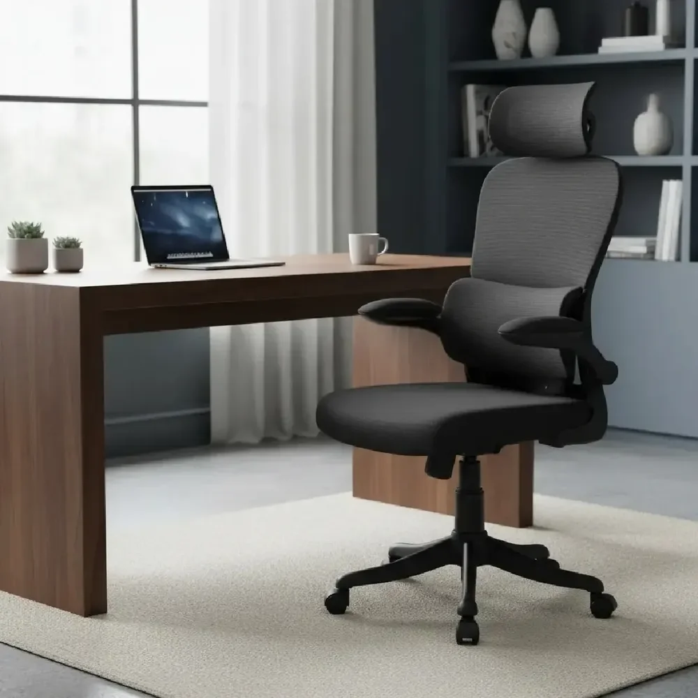 Cadeira Escritório Ergonômica B500 Marca Mulltx Cor Preto Com Suporte Lombar Estofado Tecido Respirável Mesh Malha