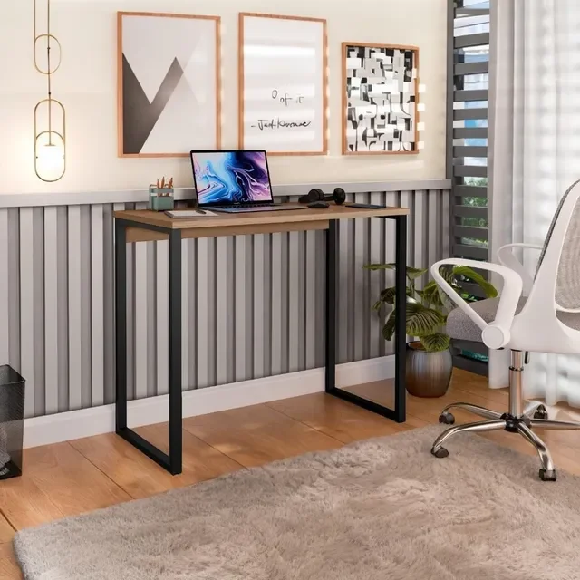 Escrivaninha Industrial Mesa Estudo Aparador Office Aço Mdf