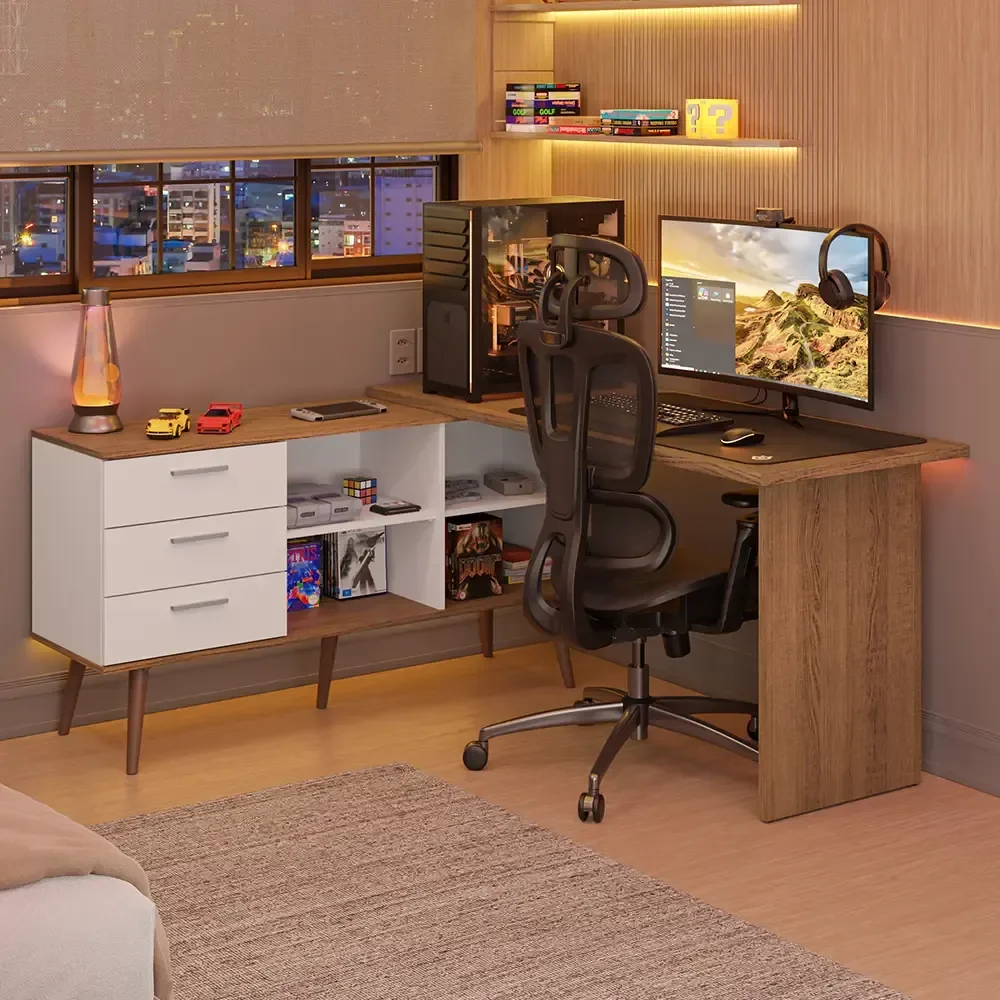 Mesa De Canto Madesa Lisboa Para Computador Bm Gamer Marrom/branca Marrom/branco