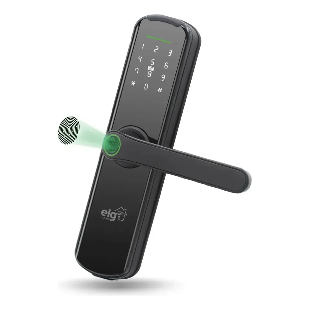 Fechadura Digital Biométrica Inteligente ELG Shfb700, Wi-fi, Abertura Por Biometria, Senha, Cartão De Proximidade, Aplicativo Ou Chave De Emergência, Preto