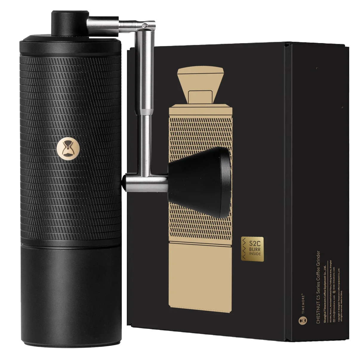 TIMEMORE Moedor de café manual C5 Pro com rebarba cônica S2C-042-III, ajuste de precisão de 0,031 mm, moedor de café portátil todo em metal para café expresso/prensa francesa/derramar - preto