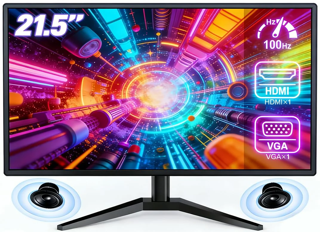 Monitor 21,5 Polegadas, Alto-falantes Integrados, Full HD 1920x1080, 100 Hz, 230cd/m², HDMI/VGA/3.55(110-240V)