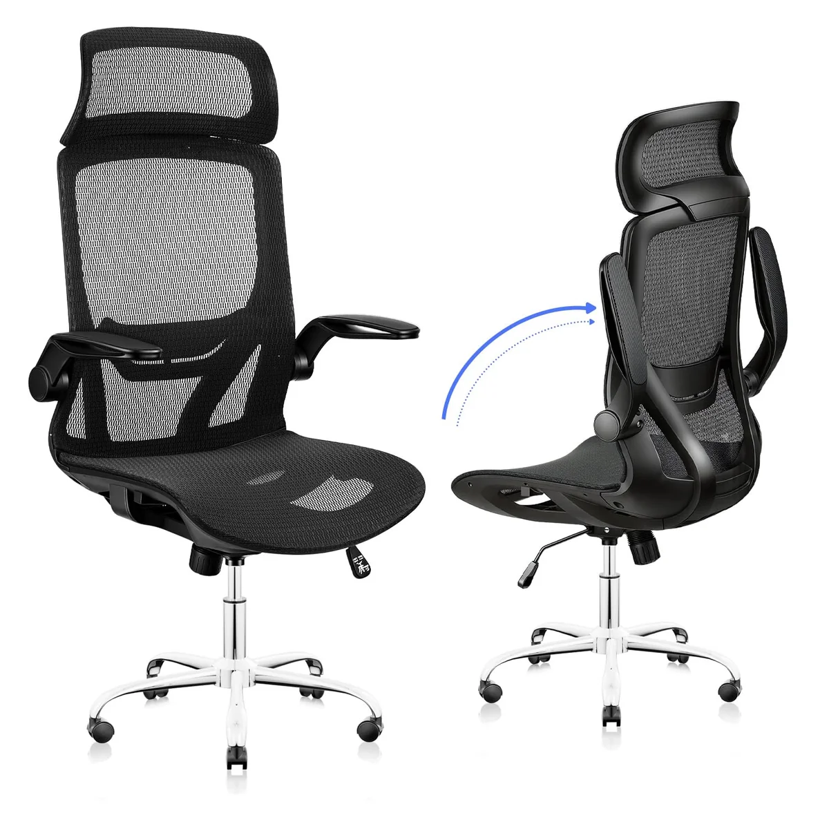 Cadeira de Escritório Ergonômica com Ajuste de Apoio de Cabeça, Braços Articuláveis e Encosto em Tela Respirável — Cadeira Giratória Executiva de Encosto Alto para Conforto Durante Todo o Dia
