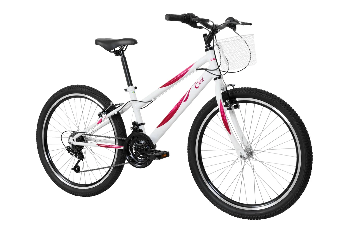 Caloi Bicicleta Infantil Ceci, Aro 24, Câmbio 21 Velocidades, Branca