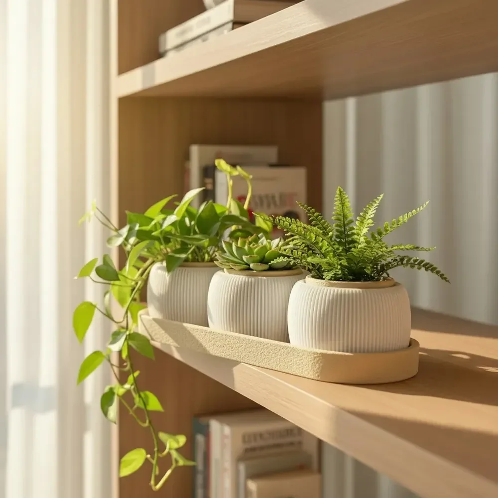 Kit 3 Vasos C/ Bandeja Para Suculenta Plantas Decoração Casa Areia