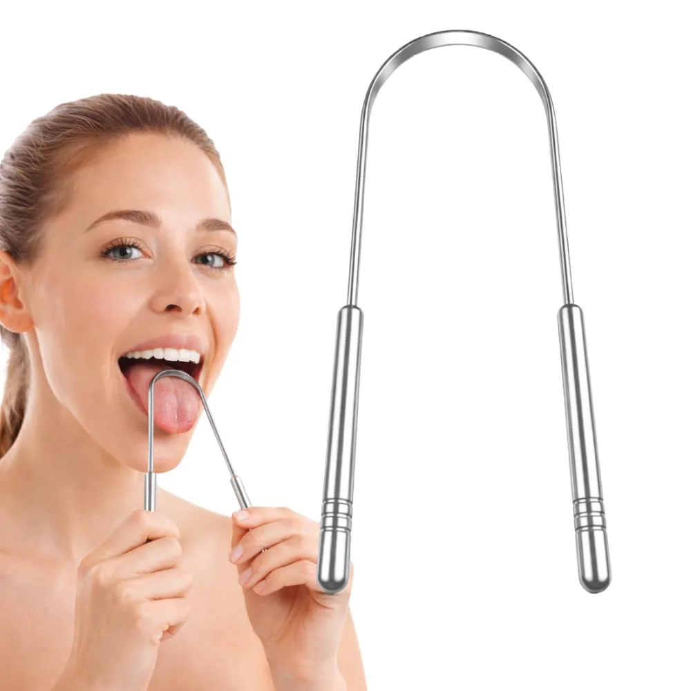 Raspador de Língua Inox Profissional Limpeza Bucal Anti Mau Hálito Higiene Oral Aço Inoxidável Durável Removedor de Saburra Fácil de Limpar Reutilizável Confortável Uso Diário Premium Saúde Bocal