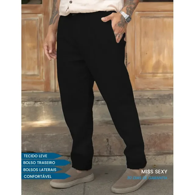 Calça Linho Masculino Social Casual C/bolsos Tecido Premium