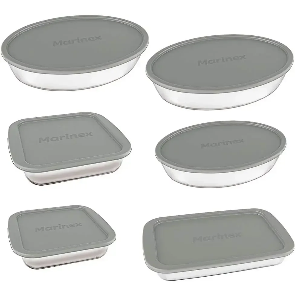 Conjunto Assadeiras 6 Peças De Vidro Com Tampa Cinza - Marinex