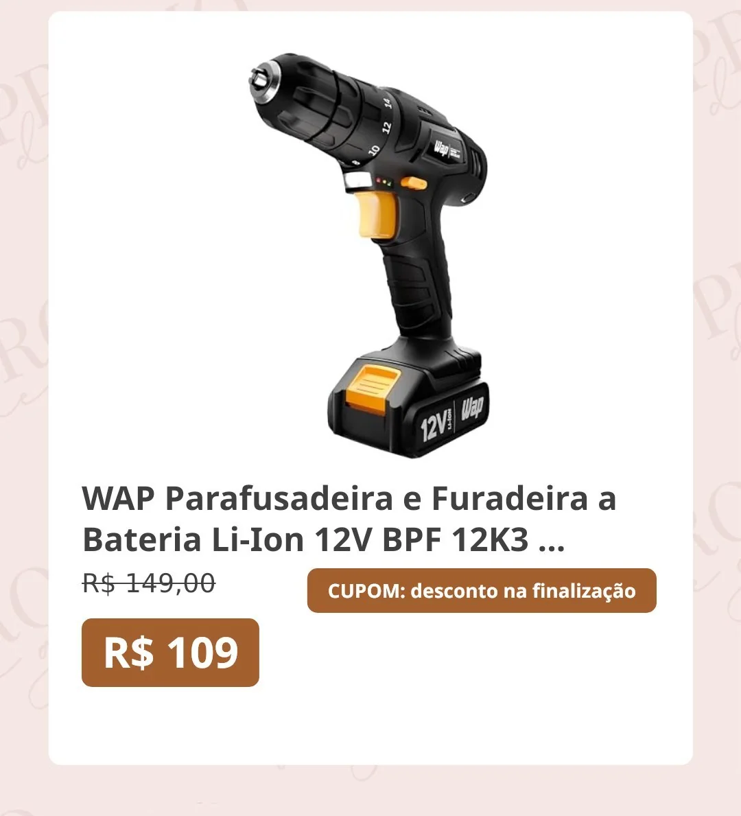 CORREEEE 🆘 WAP Parafusadeira e Furadeira a Bateria Li-Ion 12V BPF 12K3 BLACK Carregador Bivolt com Maleta e Kit de 13 Acessórios